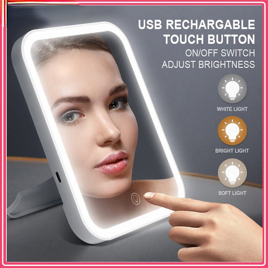 LED Lighted Makeup Mirror with Touch Screen - Portable Travel Vanity Mirror USB Rechargeable