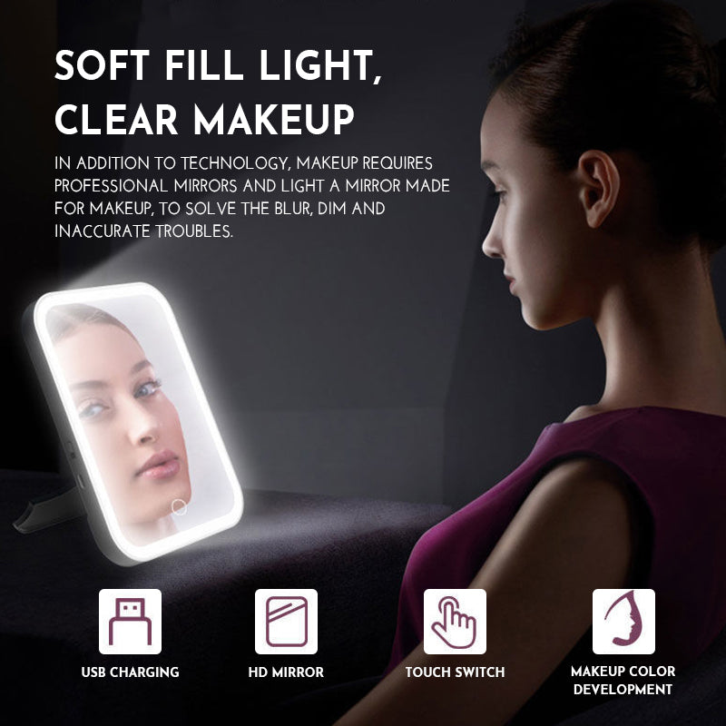 LED Lighted Makeup Mirror with Touch Screen - Portable Travel Vanity Mirror USB Rechargeable