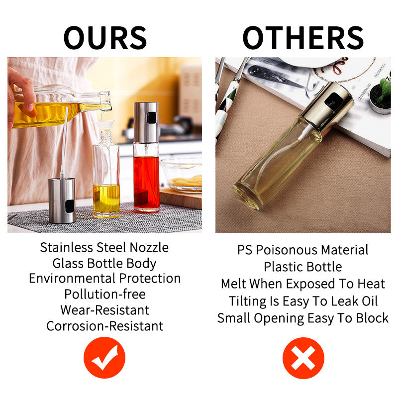 Glass Oil Spray Bottle - 100ML Kitchen Condiment Dispenser with Pump Sprayer