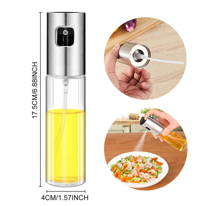 Glass Oil Spray Bottle - 100ML Kitchen Condiment Dispenser with Pump Sprayer