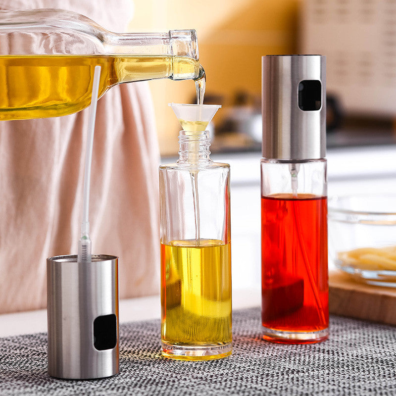 Glass Oil Spray Bottle - 100ML Kitchen Condiment Dispenser with Pump Sprayer