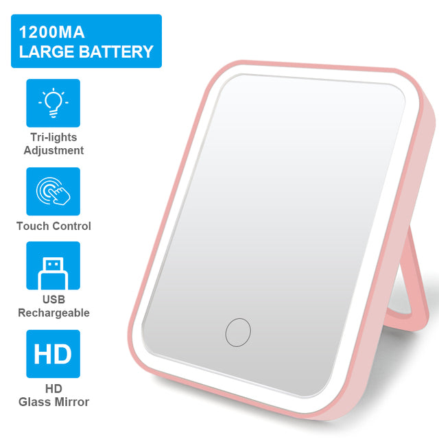 LED Lighted Makeup Mirror with Touch Screen - Portable Travel Vanity Mirror USB Rechargeable