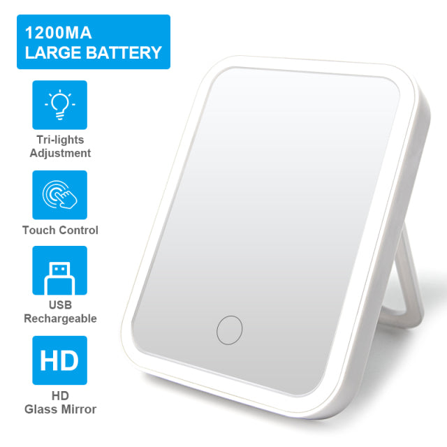 LED Lighted Makeup Mirror with Touch Screen - Portable Travel Vanity Mirror USB Rechargeable