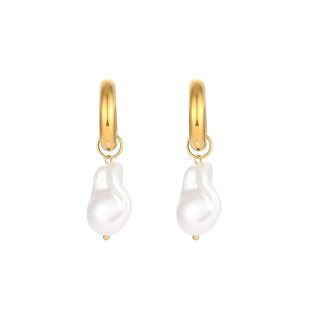 Baroque Pearl Water Drop Earrings - Gold Plated Stainless Steel Hoops