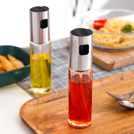Glass Oil Spray Bottle - 100ML Kitchen Condiment Dispenser with Pump Sprayer
