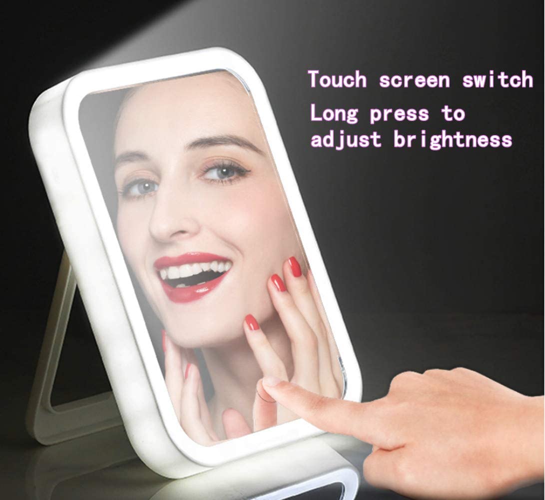 LED Lighted Makeup Mirror with Touch Screen - Portable Travel Vanity Mirror USB Rechargeable